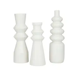 White Stoneware Contemporary Vase, Set of 3" 16",17"