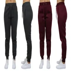 Galaxy by Harvic Women's Relaxed Fit Fleece-Lined Jogger Sweatpants 2 Pack Charcoal/Burgundy