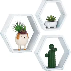 NEX&trade; Light Blue White Rustic Floating Honeycomb Shelf Set