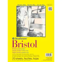 Strathmore Bristol Paper Pad, 300 Series, Tape-Bound, 20 Sheets, Smooth, 9" x 12"