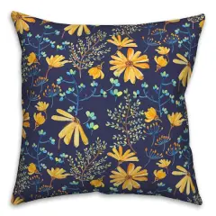 Flowers & Foliage Throw Pillow Navy