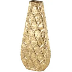 28" Gold Metal Vase with Peacock Inspired Design