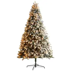 9ft. Pre-Lit Flocked South Carolina Spruce Artificial Christmas Tree, Clear LED Lights