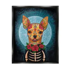 Stupell Industries Day of Dead Chihuahua Framed Floater Canvas Wall Art Black