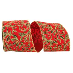 JAM Paper 4" x 10yd. Red & Green Exquisite Scroll Wired Velvet Ribbon