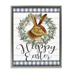 Stupell Industries Easter Bunny Wreath Phrase Floater Framed Art Gray