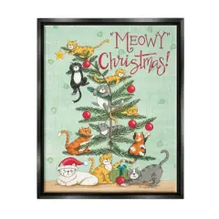 Stupell Industries Meowy Christmas Cats Framed Floater Canvas Wall Art Green with Black Frame