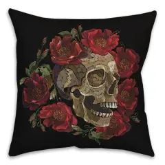 Skull Floral Crown Throw Pillow