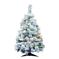 3ft. Pre-Lit Flocked Alaskan Pine Artificial Christmas Tree, Multicolor Dura-Lit&reg; LED Lights