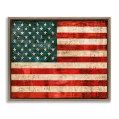 Stupell Industries US American Flag Rustic Pattern Floater Framed Art Brown