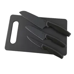 Oster Slice Craft 4-Piece Black Cutlery Knife Set with Cutting Board