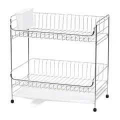 IRIS&reg; 15.75" Stainless Steel 2-Tier Dish Rack White