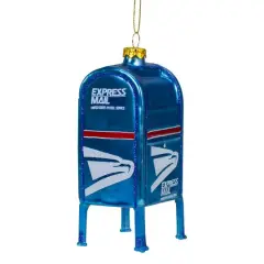 4.5" Shiny Blue Glittered Express Mail USPS Mailbox Glass Christmas Ornament
