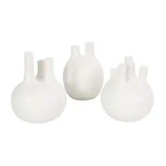 CosmoLiving by Cosmopolitan White Ceramic Round Bud Vase Set with Multiple Openings