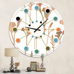 Designart 'Retro Handdrawn Flowers I Mid-Century Modern Wall Clock