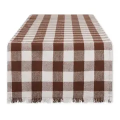 DII&reg; 108" Heavyweight Check Fringed Table Runner Bark Brown