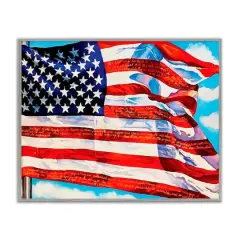 Stupell Industries Windblown American Flag Framed Giclee Art Gray