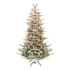 7.5ft. Pre-Lit Flocked Aspen Fir Artificial Tree, Warm White LED Lights