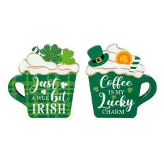 Glitzhome&reg; 5.25" Wooden St. Patrick's Coffee Cup Table D&eacute;cor Set
