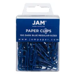 JAM Paper 1" Colorful Standard Paper Clips, 2 Packs of 100 Dark Blue