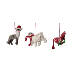 Hello Honey&reg; Handmade Wool Felt Fox, Polar Bear & Cardinal Ornament Set