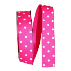 JAM Paper 1.5" x 50yd. Grosgrain Aspirin Dots Ribbon Shocking Pink