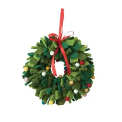 Hello Honey&reg; 7" Green & Multicolor Pom Pom Round Wool Felt Wreath Ornament