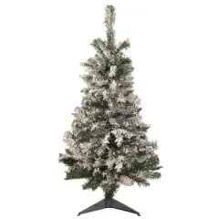 3ft. Pre-Lit Flocked Medium Artificial Christmas Tree, Multicolor Lights