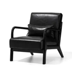 Glitzhome&reg; Mid-Century Faux Leather Accent Chair Black
