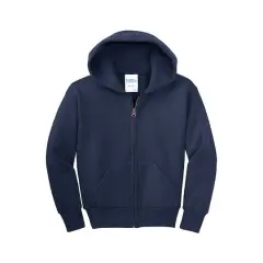 Port & Company&reg; Youth Core Fleece Full-Zip Hooded Sweatshirt Navy