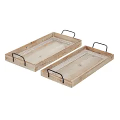 Brown Wood Boho Style Tray Set