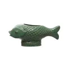 Hello Honey&reg; 17" Turquoise Debossed Stoneware Fish Planter