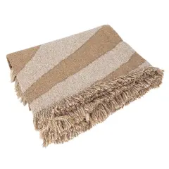 Hello Honey&reg; Brown & Beige Wave Design Woven Reclaimed Cotton Blend Throw with Fringe