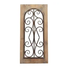 23" Brown Rustic Metal & Wood Arched Gate Wall D&eacute;cor