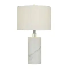 White Marble Thick Stand Table Lamp with Drum Shade 15" x 15" x 26"