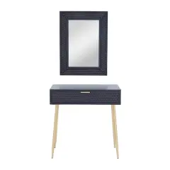 Set of 2" Black Wood Contemporary Console Table with Mirror, 31" x 31" x 16"