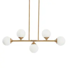 Hello Honey&reg; Robert Stevenson Lighting Lorne 34" Brushed Gold 5-Light Metal and Frosted Glass Chandelier