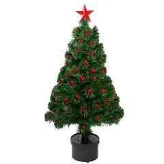 3ft. Fiber Optic Color Changing Artificial Christmas Tree with Red Berries
