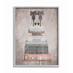 Stupell Industries Luxury Fashion Book Stack & Black Heels Wall Art in Gray Frame