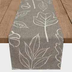 90'' Gray Leaf Pattern Cotton Twill Runner