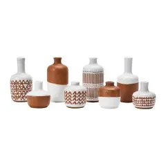 Hello Honey&reg; Mixed Pattern Brown & White Stoneware Vase Set