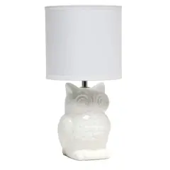 Simple Designs 13" Ceramic Owl Table Lamp Off White