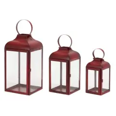 Red Iron Lantern Set, 10", 12.75" & 16"