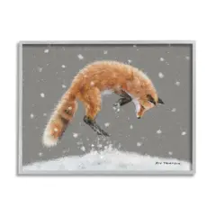 Stupell Industries Jumping Fox Winter Snowfall Framed Giclee Art Gray