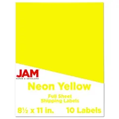JAM Paper Shipping Labels, 8.5" x 11" Neon Yellow