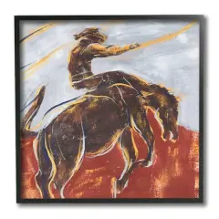 Stupell Industries Western Cowboy Lasso Horse Buck Red Blue Black Framed Wall Art