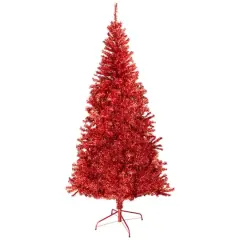 7ft. Unlit Red Artificial Tinsel Christmas Tree