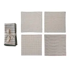 Hello Honey&reg; Black & Natural Mixed Pattern Cotton Fabric Napkin Set with Red & Green Stitched Edges