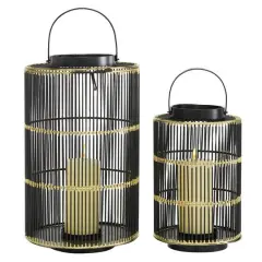 Set of 2" Black Metal Contemporary Lantern, 11", 16"