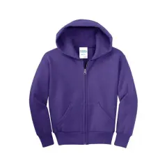 Port & Company&reg; Youth Core Fleece Full-Zip Hooded Sweatshirt Purple